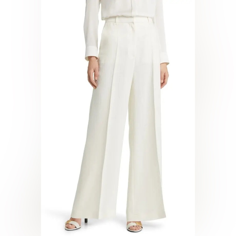 Boss Tikela Linen Cream Wide-Leg Women's Pants